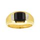 14k yellow gold men's ring with barrel cut onyx front view
