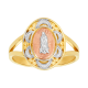 14k tri color gold oval guadalupe lace design ring front view