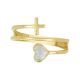 14k two tone gold cross and heart wrap ring front view