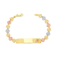 14k gold tri color heart link id bracelet open showing clasp