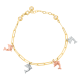 14k tri color gold open link dolphin charm bracelet top view
