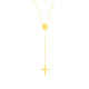 14k yellow gold engravable cross lariat necklace front view