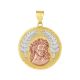 14k gold tri-color reversible christ and lady of guadalupe medal front view