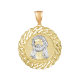 14k two tone gold link design jesus medal front view