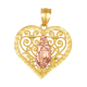 14k gold two tone lady of guadalupe heart charm pendant front view