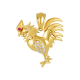 14k yellow gold rooster with cubic zirconia pendant front view