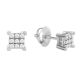 10k white gold square shape cluster diamond studs front and side view