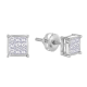 14k white gold square shape diamond stud earrings front and side view
