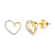 14k yellow gold diamond heart stud earrings front and side view