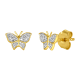 14K Yellow Gold Pave Butterfly Diamond Stud Earrings