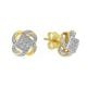 14k two tone gold swirl cluster diamond studs front and side view