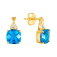 14K Yellow Gold Blue Zirconia Cushion Diamond Twist Drop Earrings