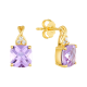 14K Yellow Gold Amethyst Cushion Diamond Twist Drop Earrings