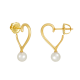 14K Yellow Gold Half Heart with Pearl Earrings