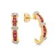 10k two-tone gold ruby hoop earrings front and side view