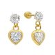 14k Yellow Gold Heart Cubic Zirconia Dangle Earrings