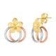 14k gold tri color plumeria & ring earrings front and side view