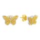 14k two tone gold butterfly earring studs front and side view