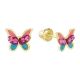 14k Gold Pink Crystal Butterfly Children's Earrings
