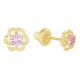 14k Yellow Gold Children's Pink Flower Earrings