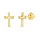 14k yellow gold cross and heart children's earrings front and side view