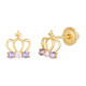 14K Yellow Gold Crown Cubic Zirconia Children's Earrings