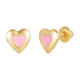 14K Yellow Gold Heart Pink Enamel Children's Earrings
