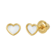 14k yellow gold heart mother of pearl baby earrings front and side view