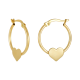 14k yellow gold engravable heart hoop earrings front and side view
