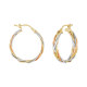 14K Gold Tri Colored Braided Design Hoop Earrings