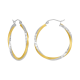 14K Two Tone Gold Twist Satin Diamond Cut Hoop Earrings