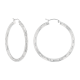 14K White Gold Linear Pattern Diamond Cut Hoop Earrings