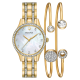 Women's Bulova Gold-Tone Crystal Watch and Bangles Box Set