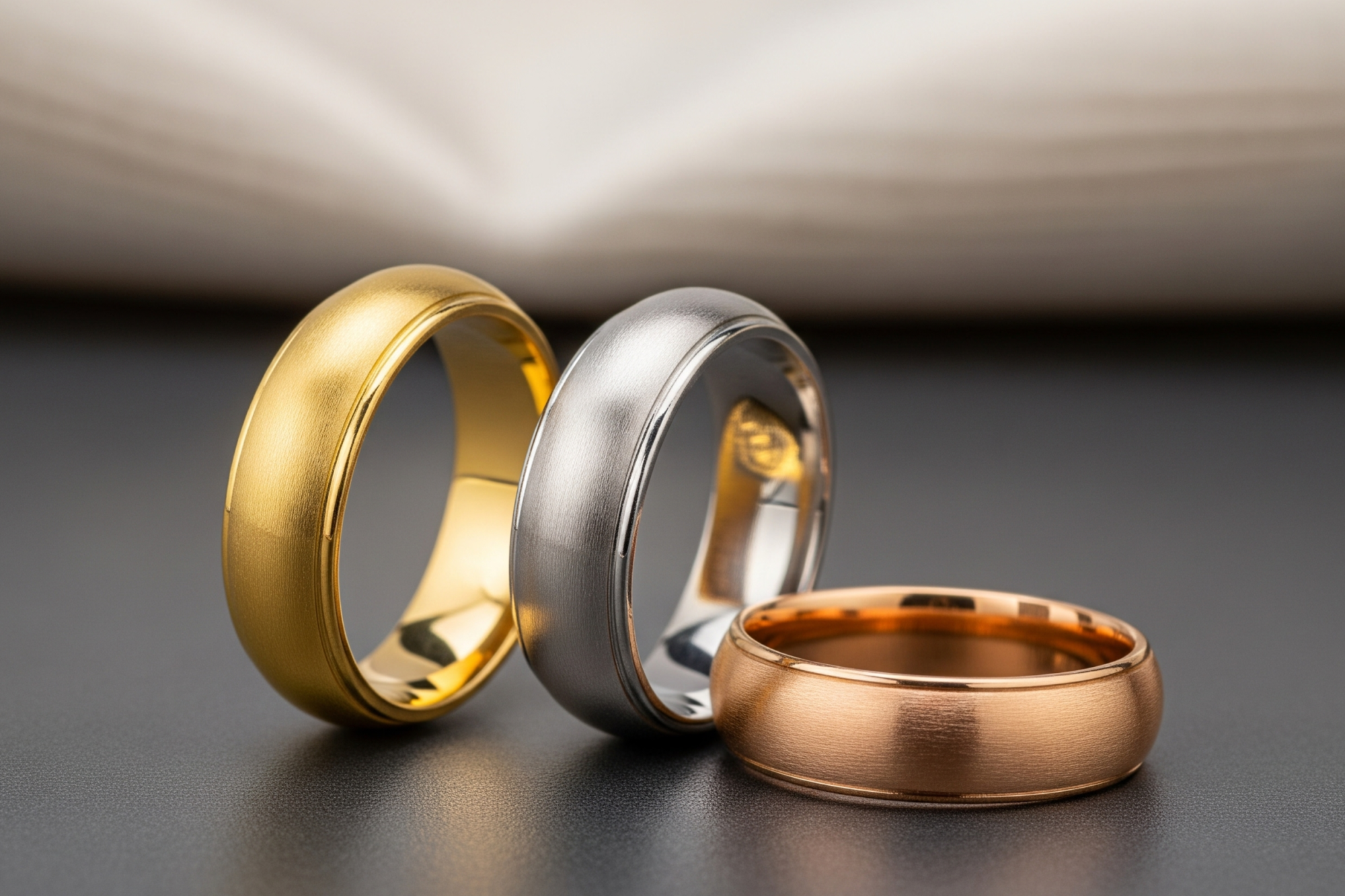 gold rings in yellow, white and rose gold